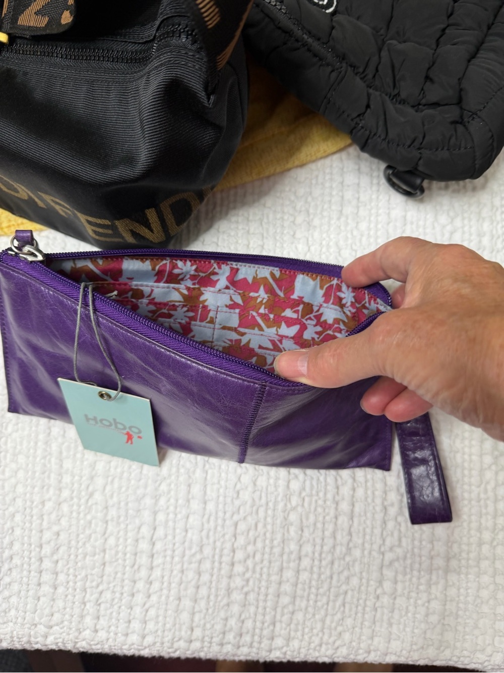 HOBO Purple Leather Wristlet Clutch with Floral Lining